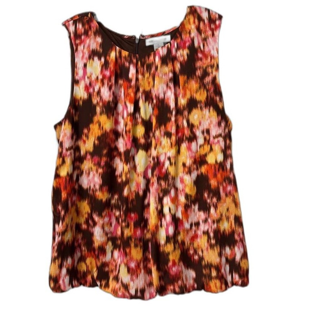 Liz Claiborne Sleeveless Blouse XL Multicolor Abstract Ikat Print Back Zip
